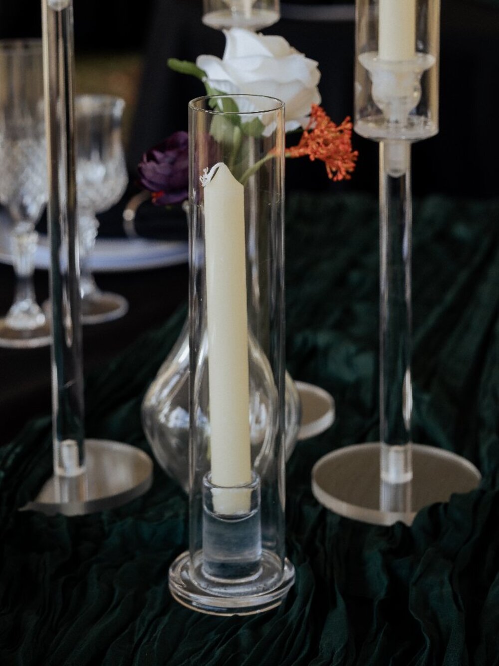 Glass Hurricane Vases with Glass Candle Holder